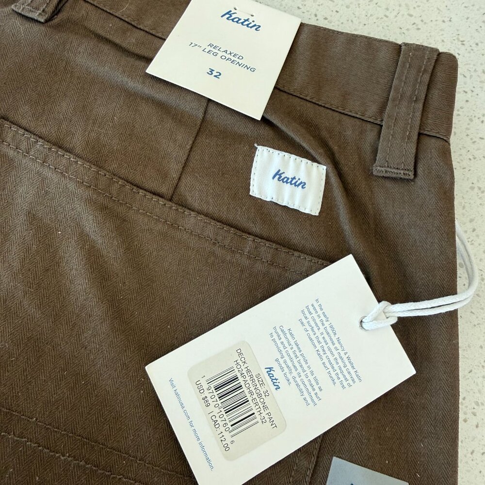๐ฅ๐ฅ NEW KATIN Deck Herringbone Pant - Brown - SIZE 32 ๐ฅ๐ฅ - Picture 2 of 3